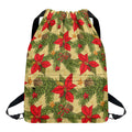 Vintage Christmas Poinsettia Print Drawstring Backpack