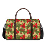 Vintage Christmas Poinsettia Print Duffle Bag