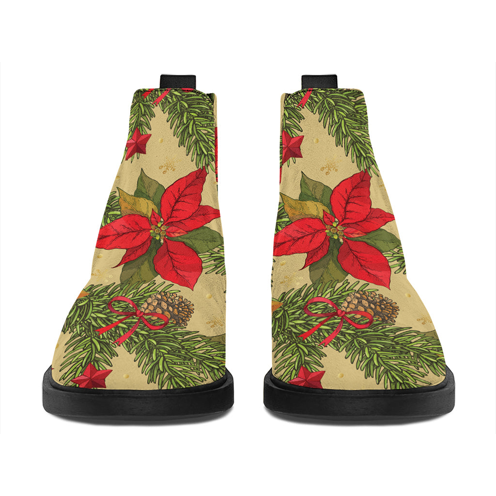 Vintage Christmas Poinsettia Print Flat Ankle Boots