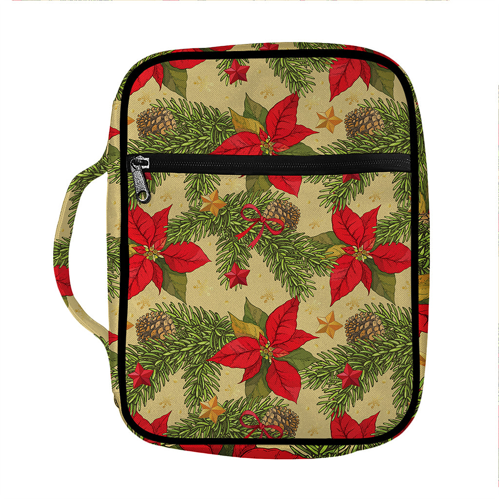 Vintage Christmas Poinsettia Print Front Pocket Bible Bag