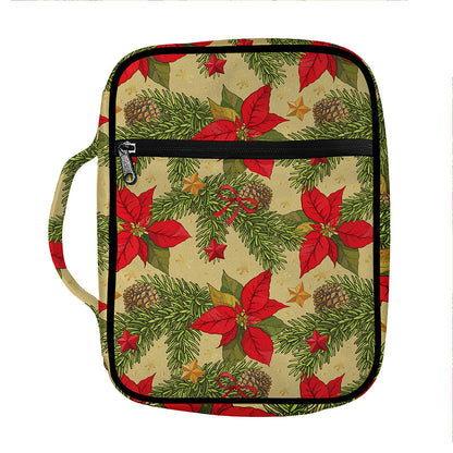 Vintage Christmas Poinsettia Print Front Pocket Bible Bag