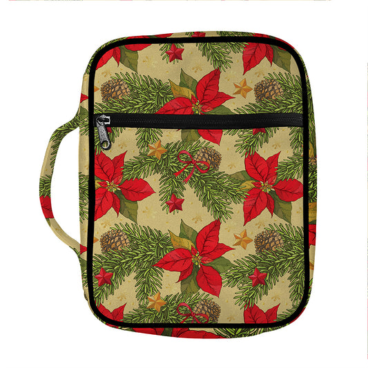Vintage Christmas Poinsettia Print Front Pocket Bible Bag