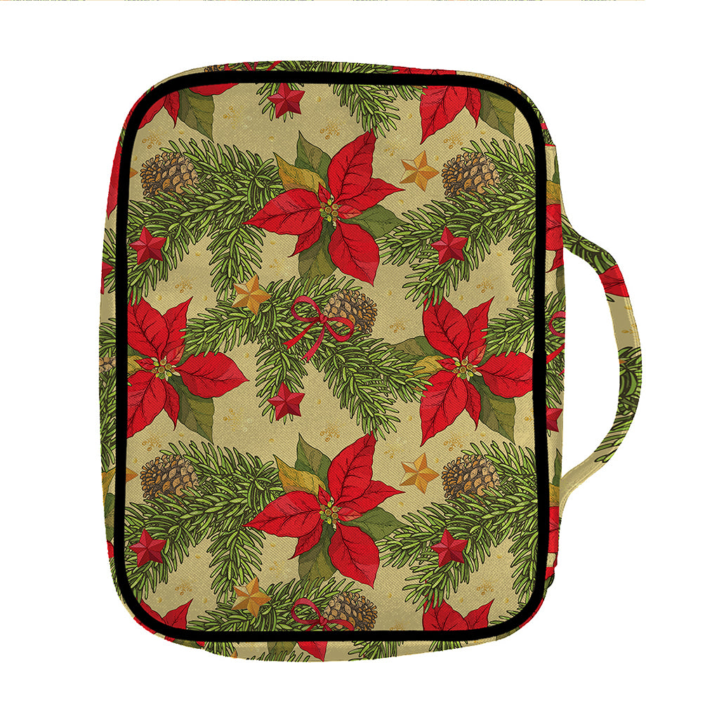 Vintage Christmas Poinsettia Print Front Pocket Bible Bag