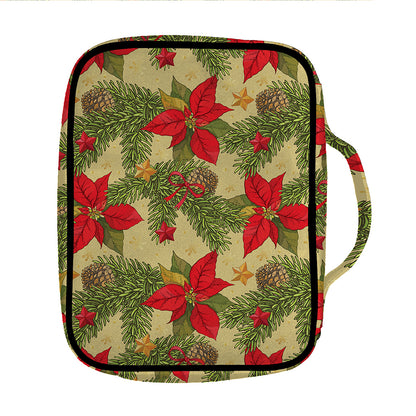 Vintage Christmas Poinsettia Print Front Pocket Bible Bag