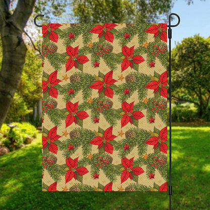 Vintage Christmas Poinsettia Print Garden Flag