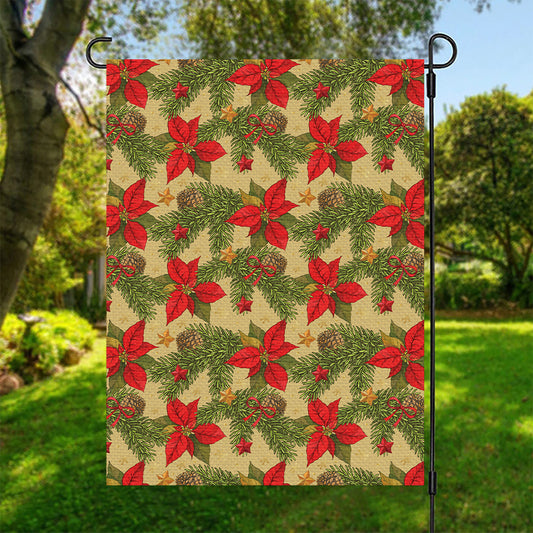 Vintage Christmas Poinsettia Print Garden Flag