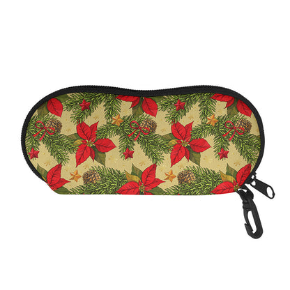 Vintage Christmas Poinsettia Print Glasses Case