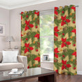 Vintage Christmas Poinsettia Print Grommet Curtains