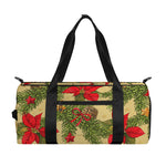 Vintage Christmas Poinsettia Print Gym Bag