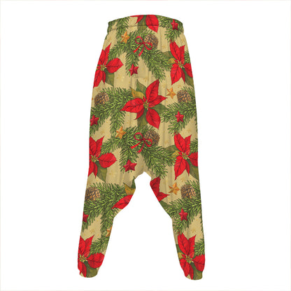 Vintage Christmas Poinsettia Print Hammer Pants