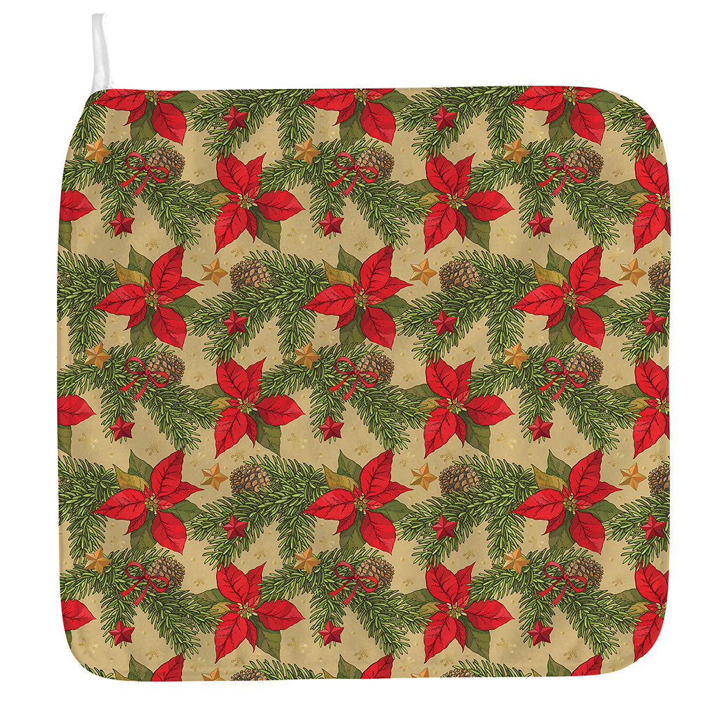 Vintage Christmas Poinsettia Print Hand Towel