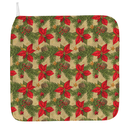 Vintage Christmas Poinsettia Print Hand Towel