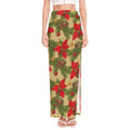 Vintage Christmas Poinsettia Print High Slit Maxi Skirt