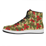 Vintage Christmas Poinsettia Print High Top Leather Sneakers