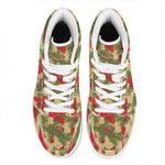Vintage Christmas Poinsettia Print High Top Leather Sneakers