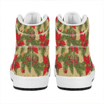 Vintage Christmas Poinsettia Print High Top Leather Sneakers