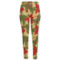 Vintage Christmas Poinsettia Print High-Waisted Pocket Leggings