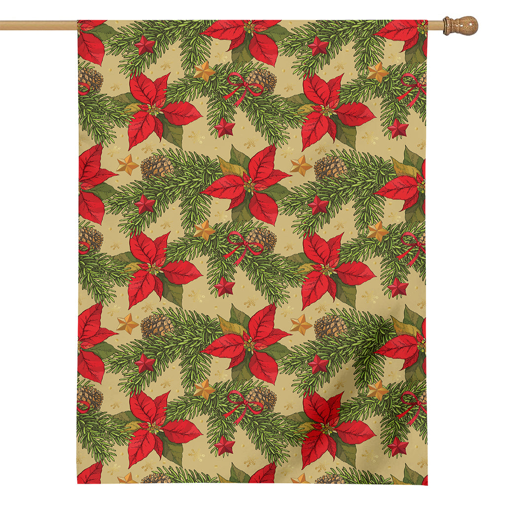 Vintage Christmas Poinsettia Print House Flag
