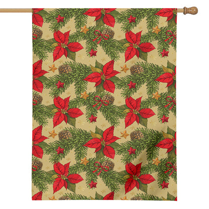 Vintage Christmas Poinsettia Print House Flag