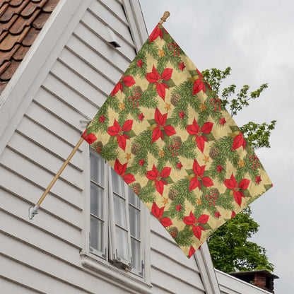 Vintage Christmas Poinsettia Print House Flag