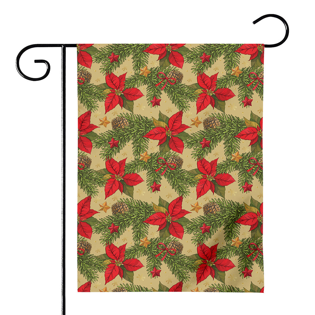 Vintage Christmas Poinsettia Print House Flag