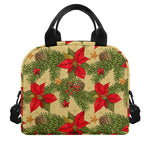Vintage Christmas Poinsettia Print Insulated Lunch Bag