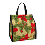 Vintage Christmas Poinsettia Print Insulated Lunch Tote
