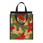 Vintage Christmas Poinsettia Print Insulated Lunch Tote