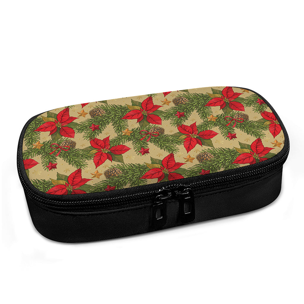 Vintage Christmas Poinsettia Print Insulin Cooler Travel Case
