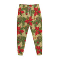 Vintage Christmas Poinsettia Print Jogger Pants