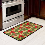 Vintage Christmas Poinsettia Print Kitchen Mat