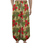 Vintage Christmas Poinsettia Print Lantern Pants