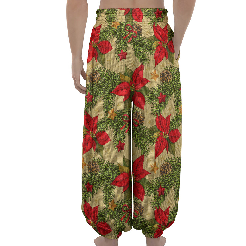 Vintage Christmas Poinsettia Print Lantern Pants