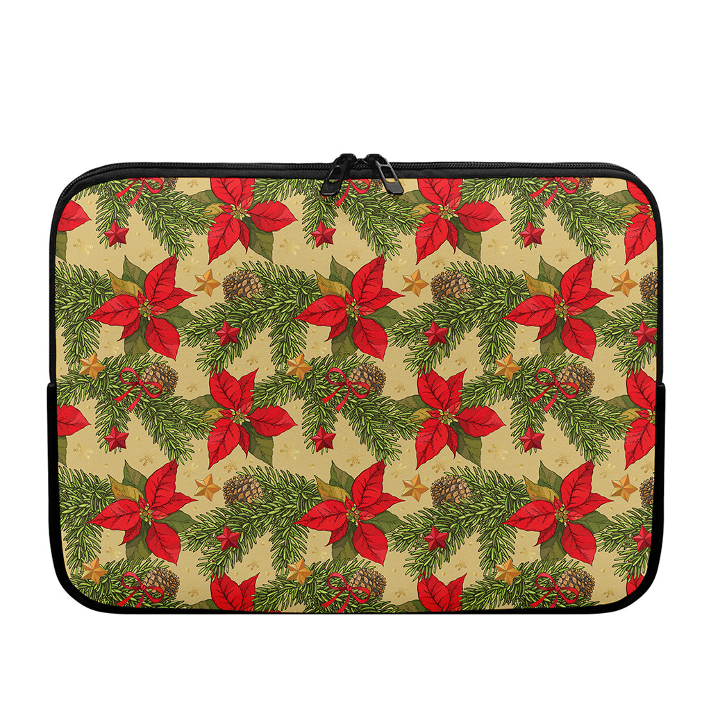 Vintage Christmas Poinsettia Print Laptop Sleeve