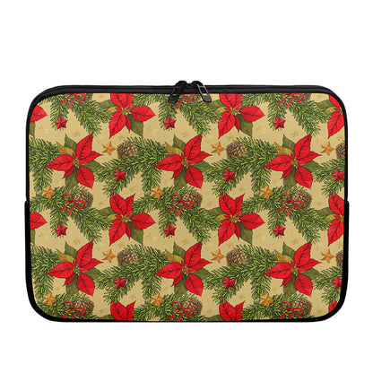 Vintage Christmas Poinsettia Print Laptop Sleeve