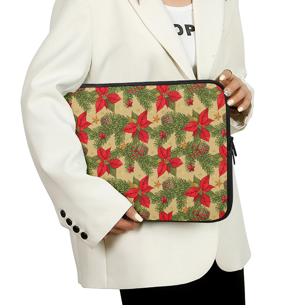 Vintage Christmas Poinsettia Print Laptop Sleeve