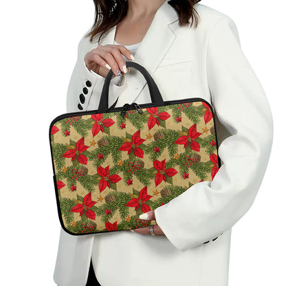 Vintage Christmas Poinsettia Print Laptop Sleeve With Handle