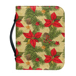 Vintage Christmas Poinsettia Print Leather Bible Cover