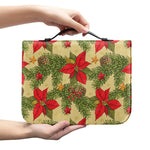 Vintage Christmas Poinsettia Print Leather Bible Cover