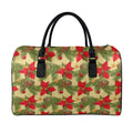 Vintage Christmas Poinsettia Print Leather Duffel Bag