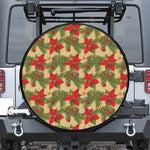 Vintage Christmas Poinsettia Print Leather Spare Tire Cover