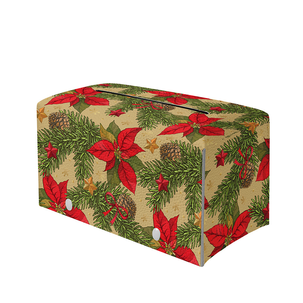 Vintage Christmas Poinsettia Print Leather Tissue Box Cover