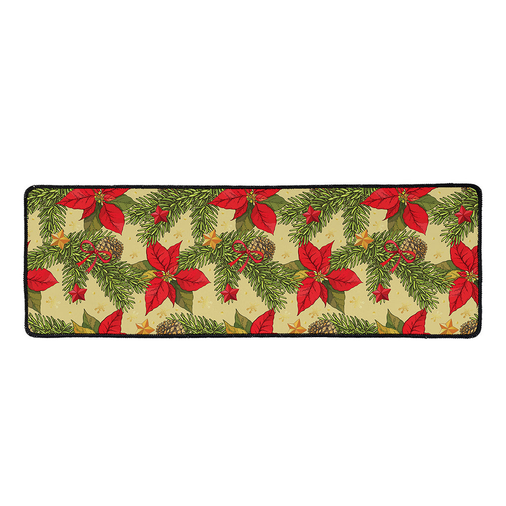 Vintage Christmas Poinsettia Print Long Kitchen Mat