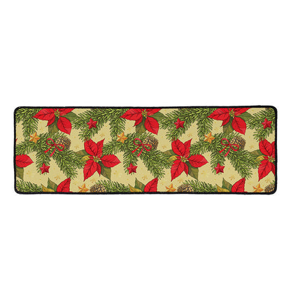 Vintage Christmas Poinsettia Print Long Kitchen Mat