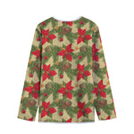 Vintage Christmas Poinsettia Print Long Sleeve Short Coat
