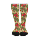 Vintage Christmas Poinsettia Print Long Socks