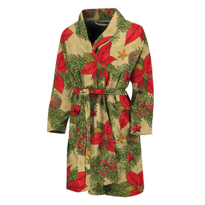 Vintage Christmas Poinsettia Print Men's Bathrobe