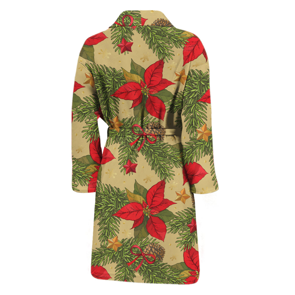 Vintage Christmas Poinsettia Print Men's Bathrobe