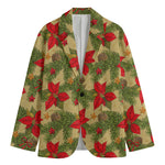 Vintage Christmas Poinsettia Print Men's Blazer