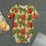 Vintage Christmas Poinsettia Print Men's Bodysuit